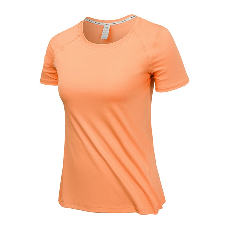 Women's casual solid color crew neck summer yoga outfit, lightweight, breathable, sweat-absorbent, short sleeve, quick-drying.