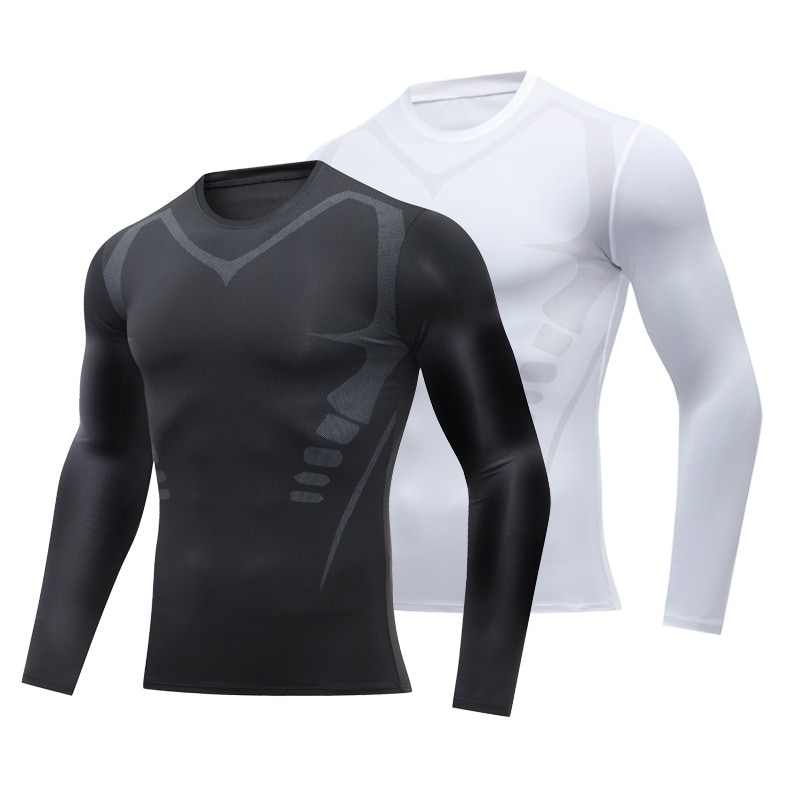 Training tights for running, gym clothes, high elasticity, quick-drying, compression, long sleeves.
