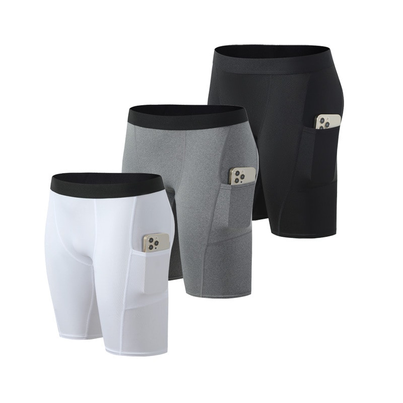 Men's tight shorts, quick-drying fitness running pants, high-waisted five-quarter length stretch pants