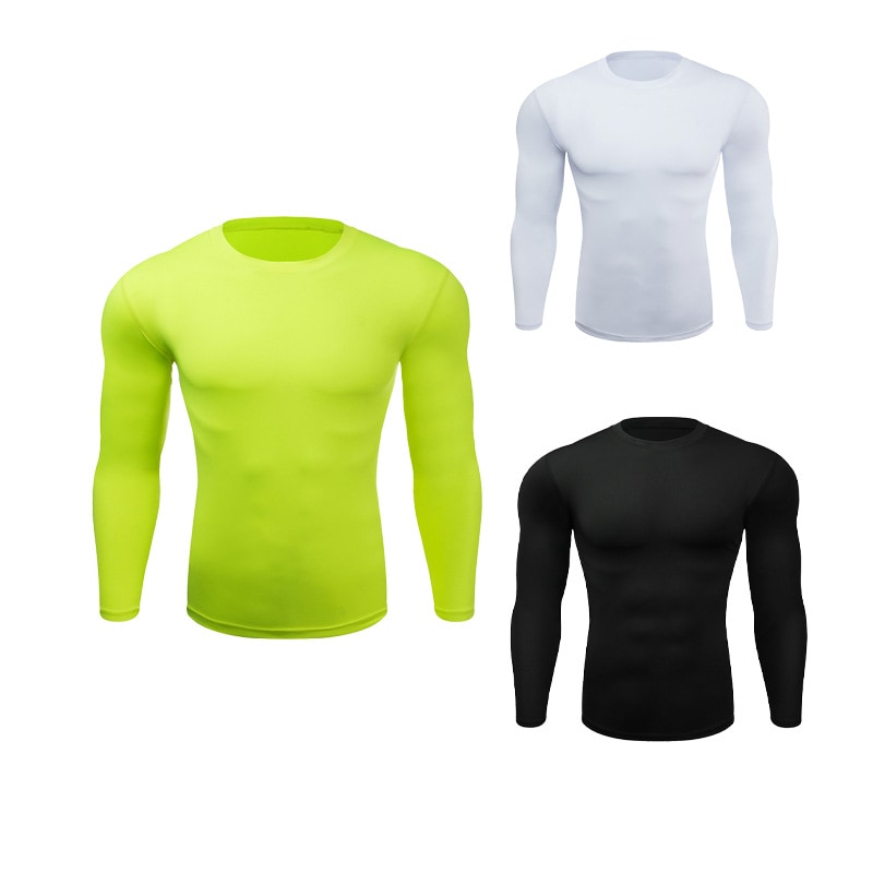 Quick-drying tights with a fitness base, high elasticity and moisture absorption, round neck, thin long sleeves.