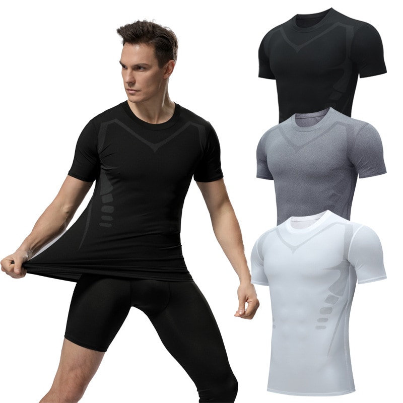 Men's Quick-Drying Printed Short-Sleeve Sports Running Breathable Fitness Clothing