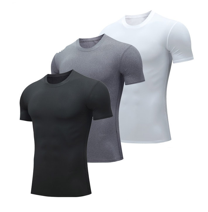 Men's tight-fitting crew neck t-shirt, short sleeves, fitness clothing, running top.