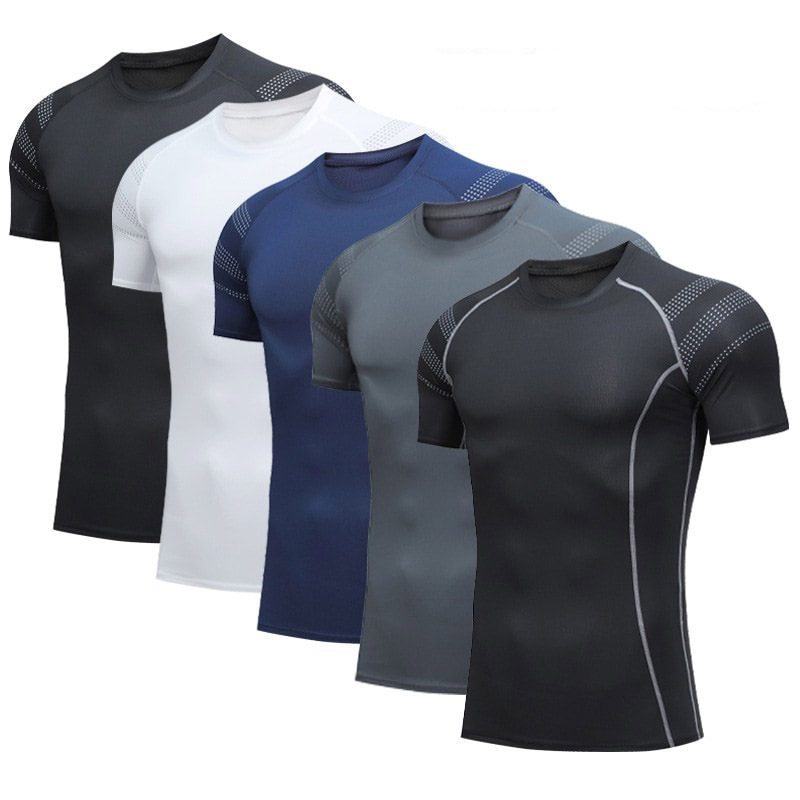 Men's fitness clothing, tight-fitting, stretchy, quick-drying, short-sleeved sports t-shirt.