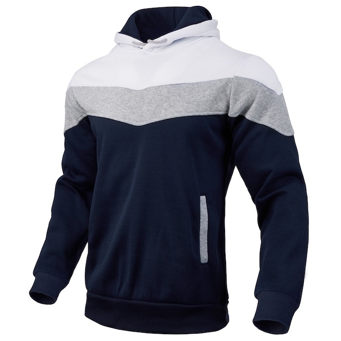 Loose color block casual pullover with side seam and pocket, hooded casual sweatshirt.