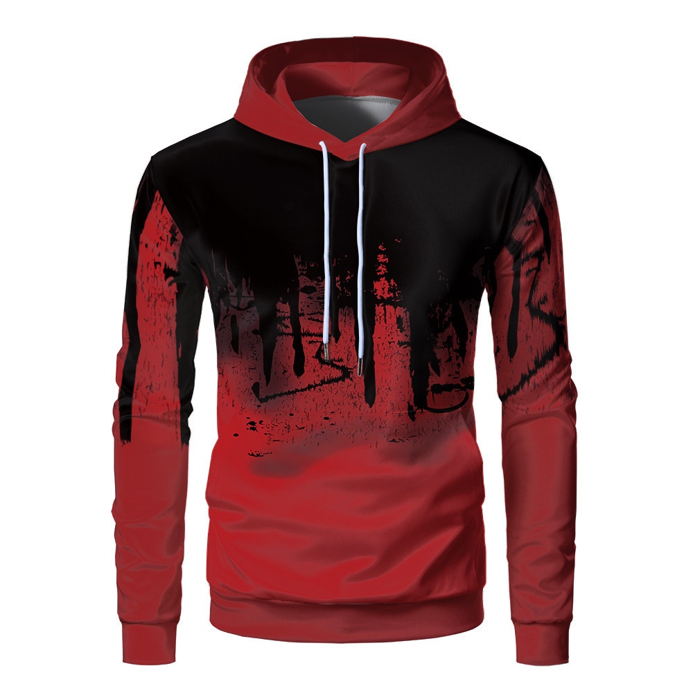 Men's 3D digital inkjet print loose fleece hoodie