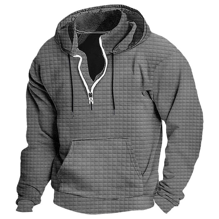New men's square sweatshirt with waffle collar and zipper.
