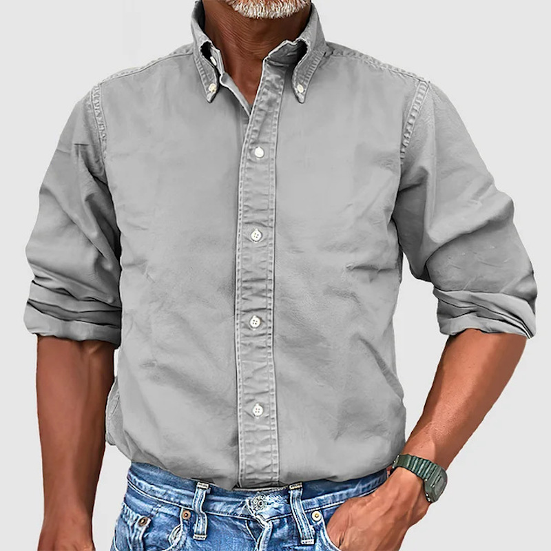 Men's business shirt, everyday urban all-match lapel button-down shirt, solid color.