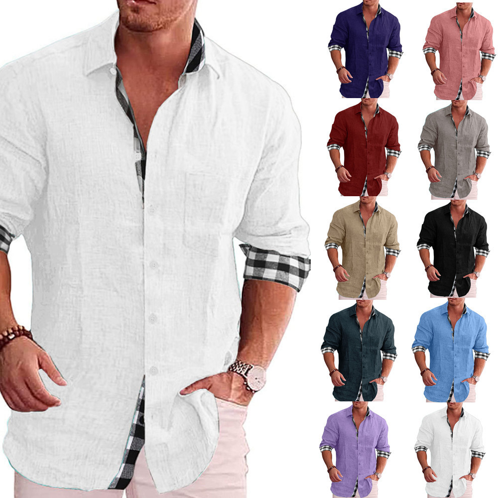 Men's casual shirts made of European and American cotton and linen.