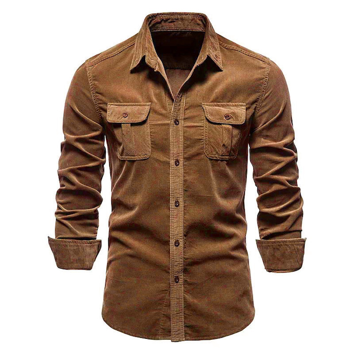 Men's slim-fit casual velvet shirt, new men's long-sleeved jacket.