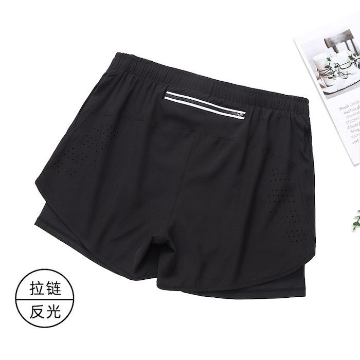 Double-layer sports shorts, three-quarter length pants, quick-drying, breathable and sun-resistant for running training.