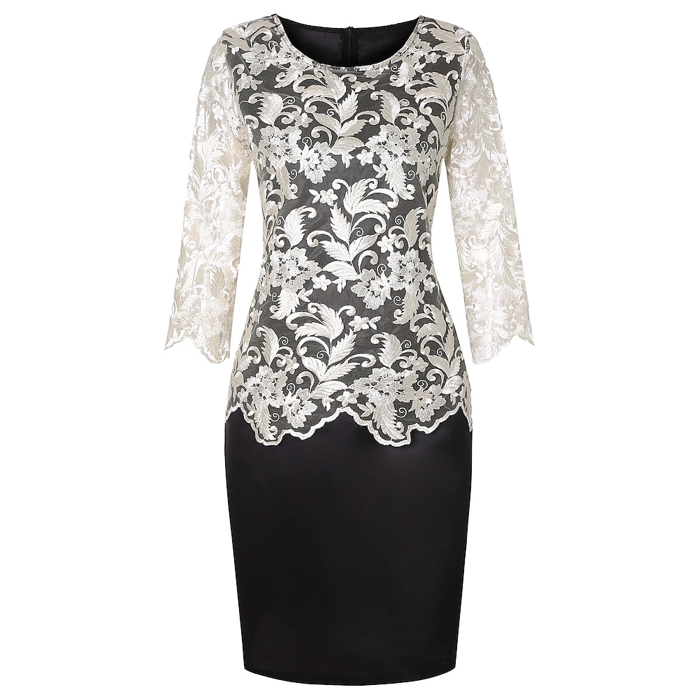 Plus size women's party dress with curves and lace.