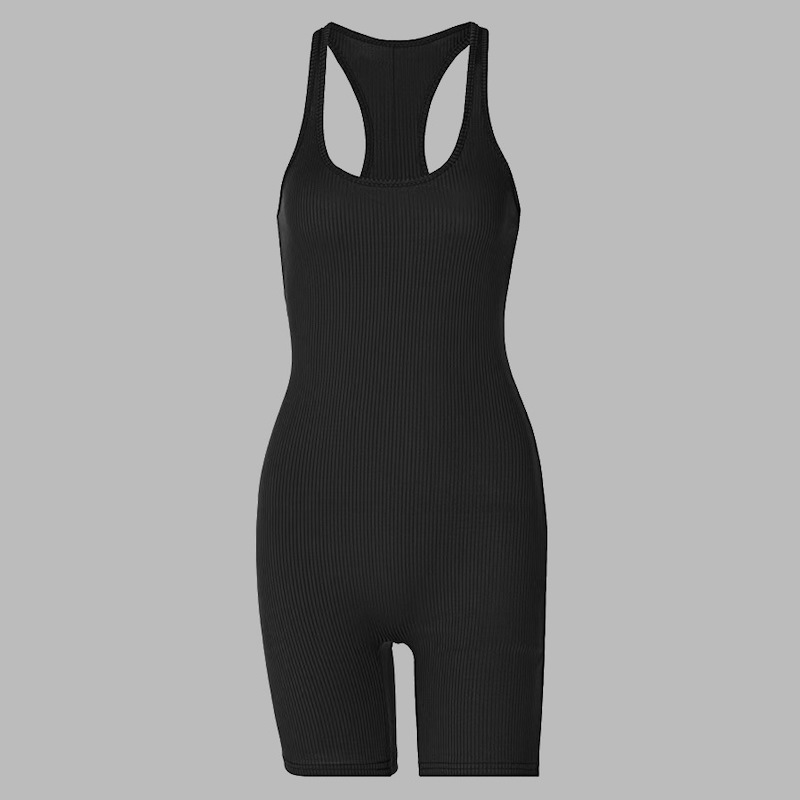 Sexy one-piece sporty yoga shorts with a solid color U-neck, fitted and tight fit.