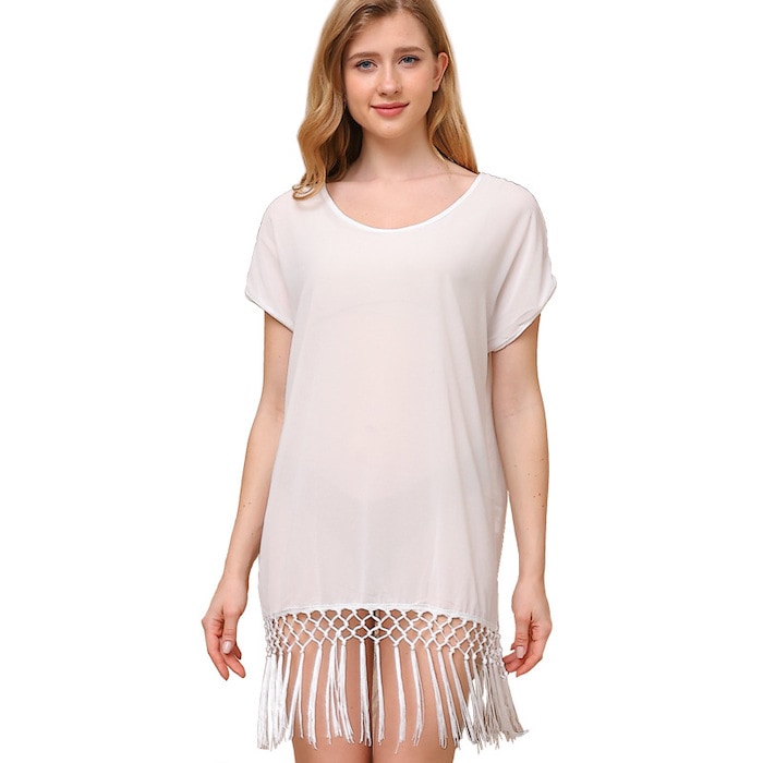 tied stitching solid color loose sleeve dolman sweet style sun protection beach cover-up