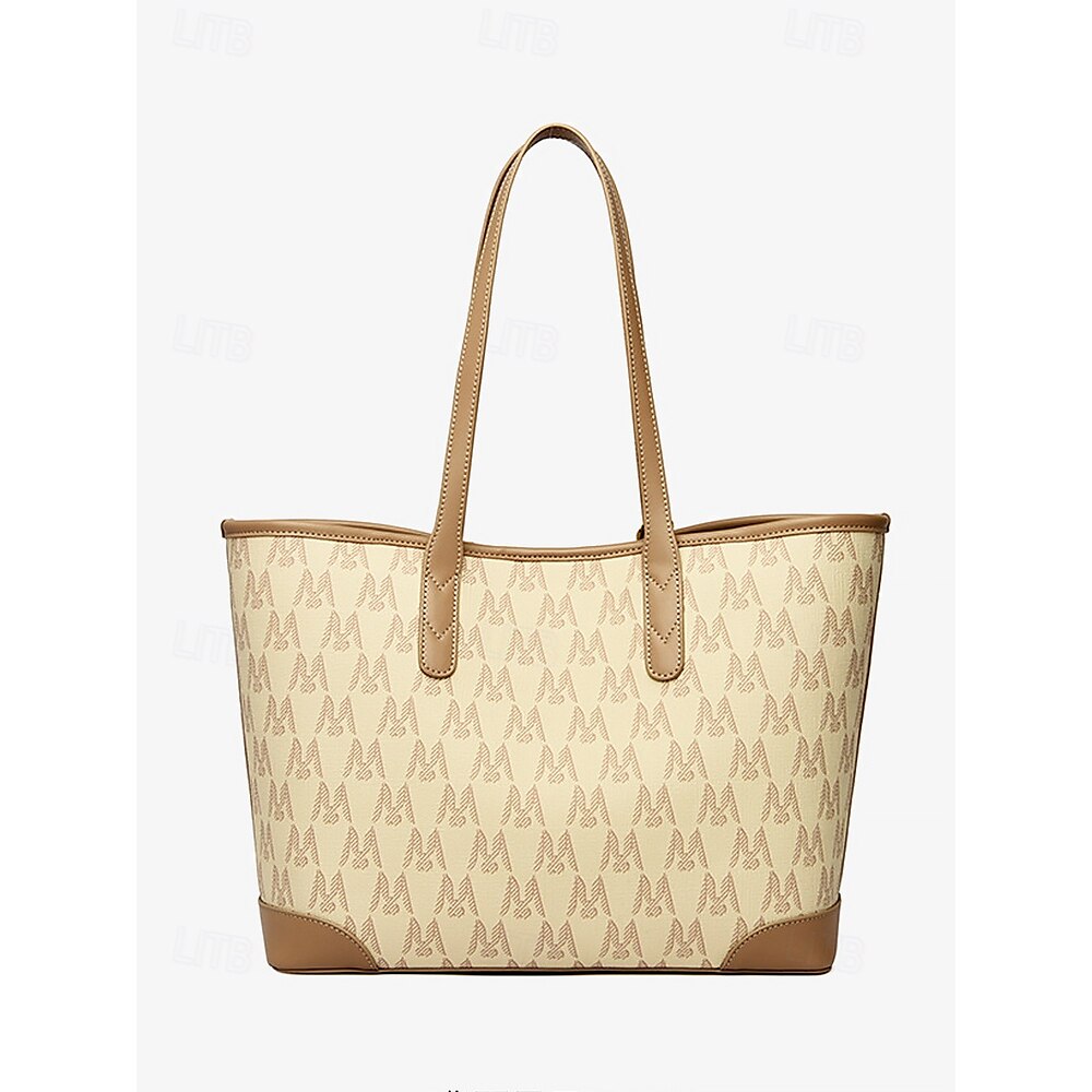 Durable Women's Tote Bag with Bunny Ear Print and Duck Pendant, Beige Handbags