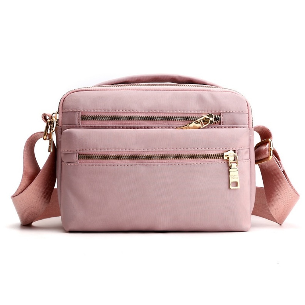 Women's crossbody bag, nylon, everyday bag, solid color, pink.