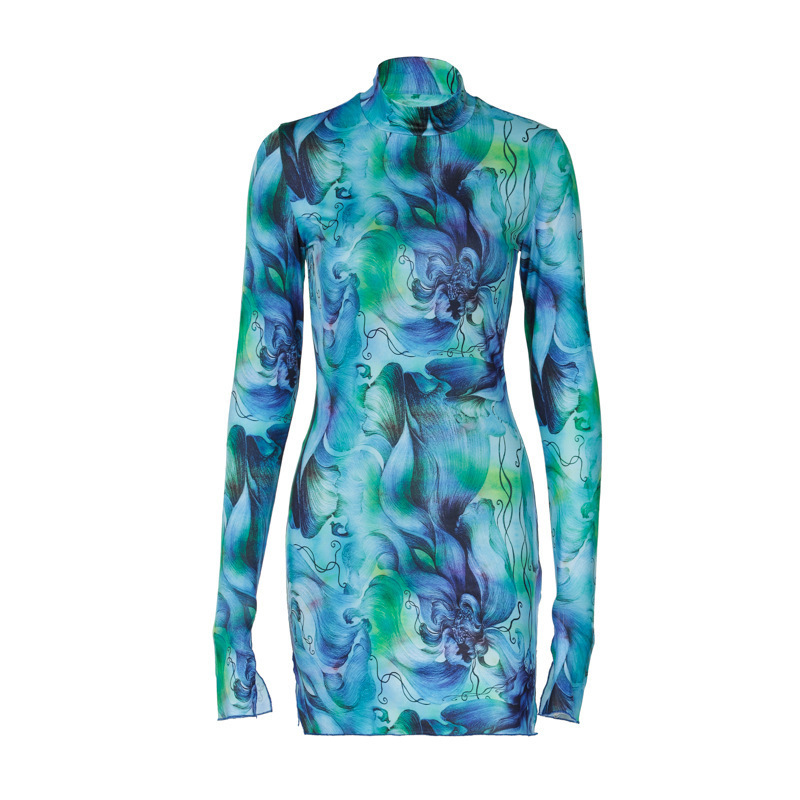 Sexy Long Sleeve Turtleneck Sweet Slim Fit Print Dress