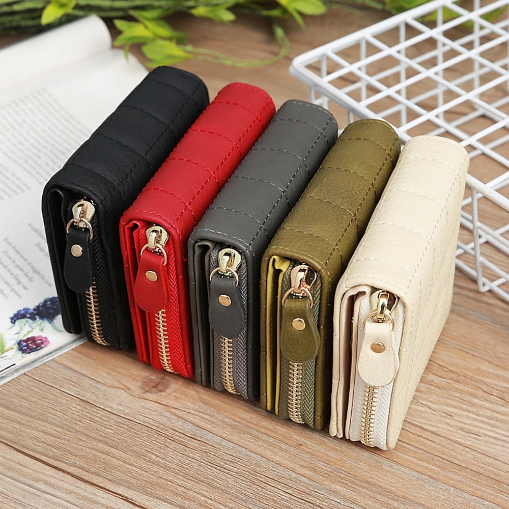 Women's short wallets, PU leather, plaid handbags, ladies' wallet, card holder.