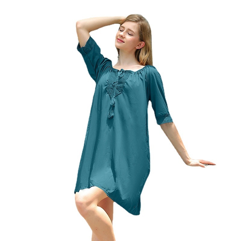 Plus size women's fashion sun protection loose lace U-neck solid color beach cover-up