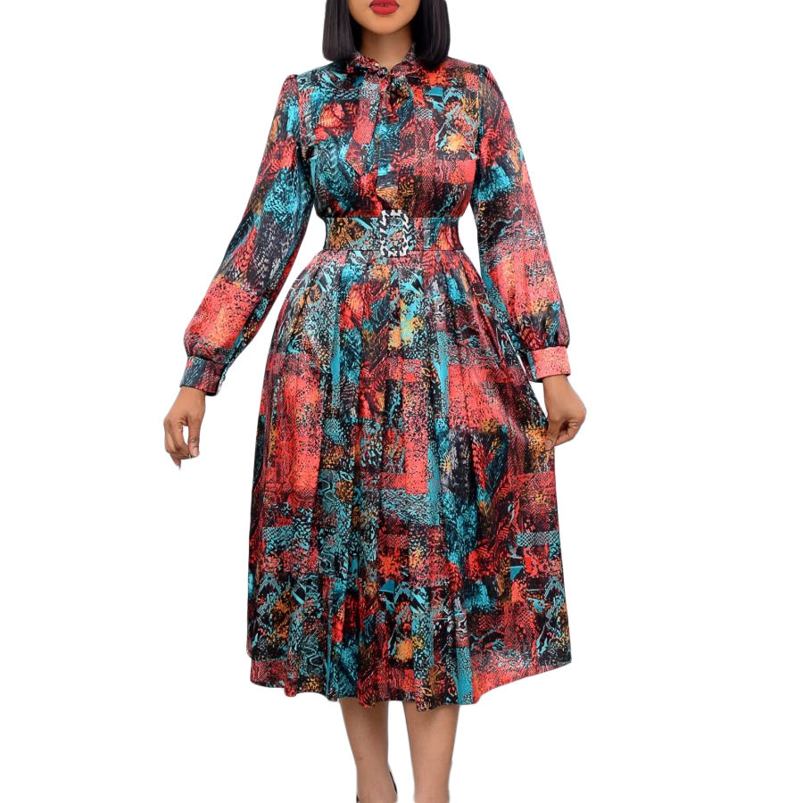 D238 Elegant printed women's clothing, casual long-sleeved dress