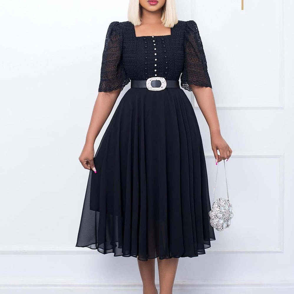 D280 Women's Temperament Evening Dress, Elegant Hollow Out Plus Size Dress