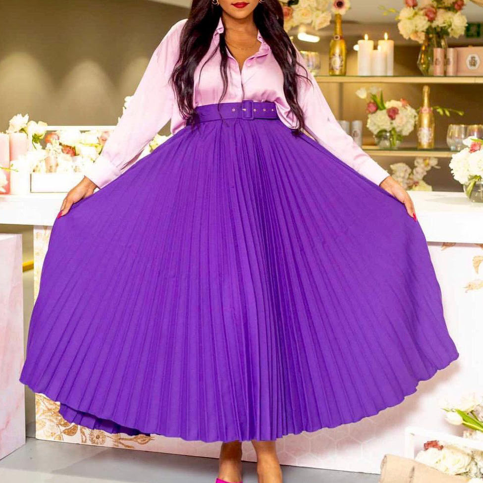 D293 Women's accordion pleated skirt, high-waisted elastic pleated party skirt