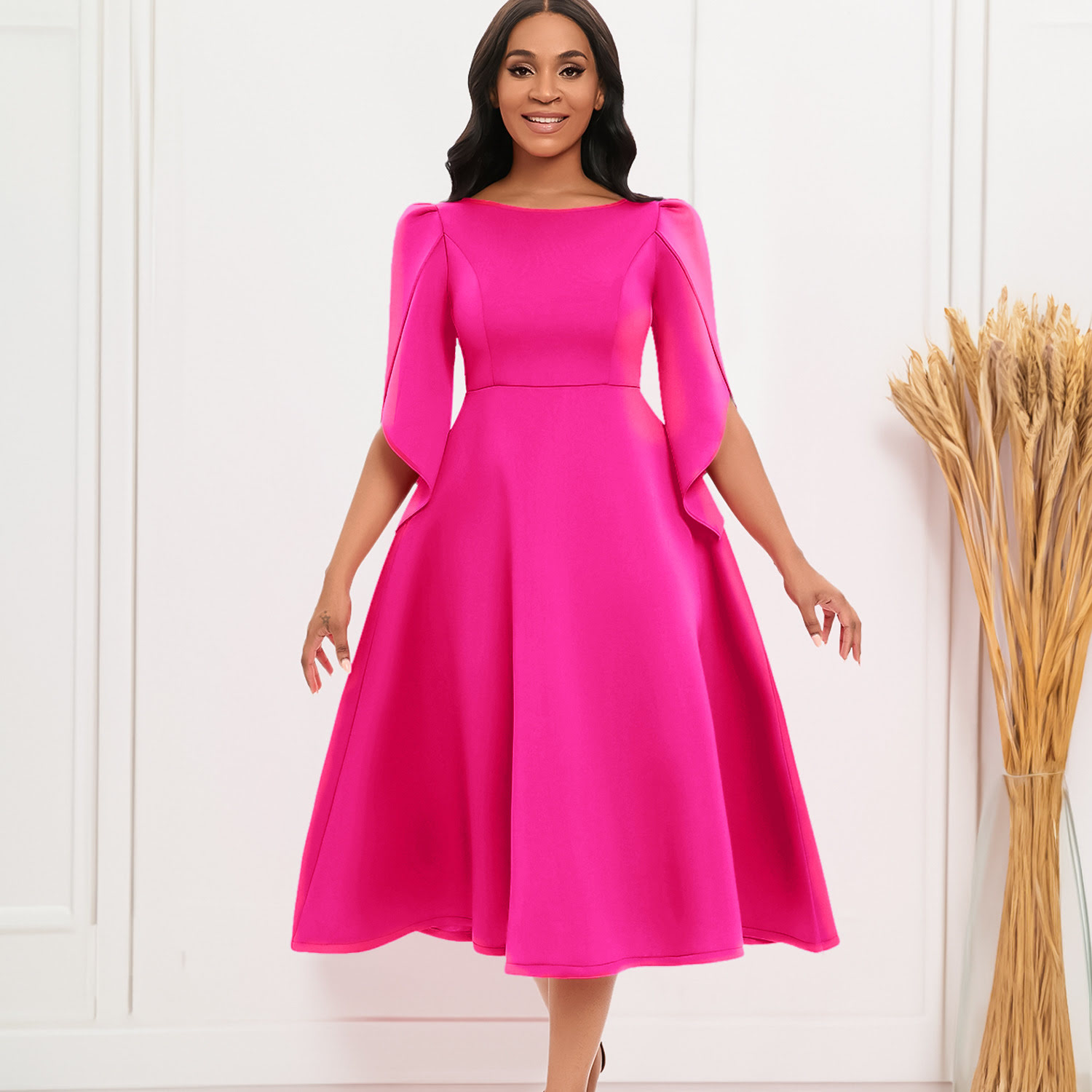 D413 Fashionable evening dress, elegant women's party dress, A-line neckline