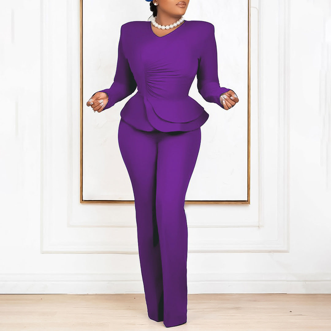 D458 Women's long-sleeved suit with trousers, elegant and formal office attire.