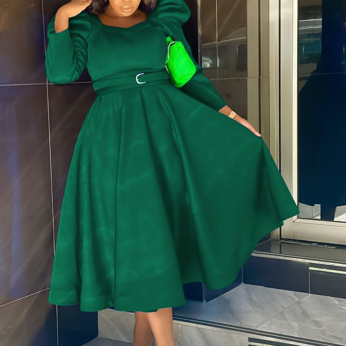D467 Women's Party Dress with Long Sleeve Scarf