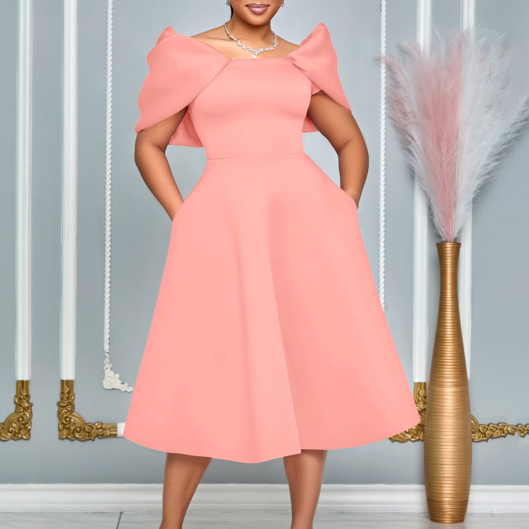 D492 Elegant and sexy banquet dress with a feminine fashion flair.