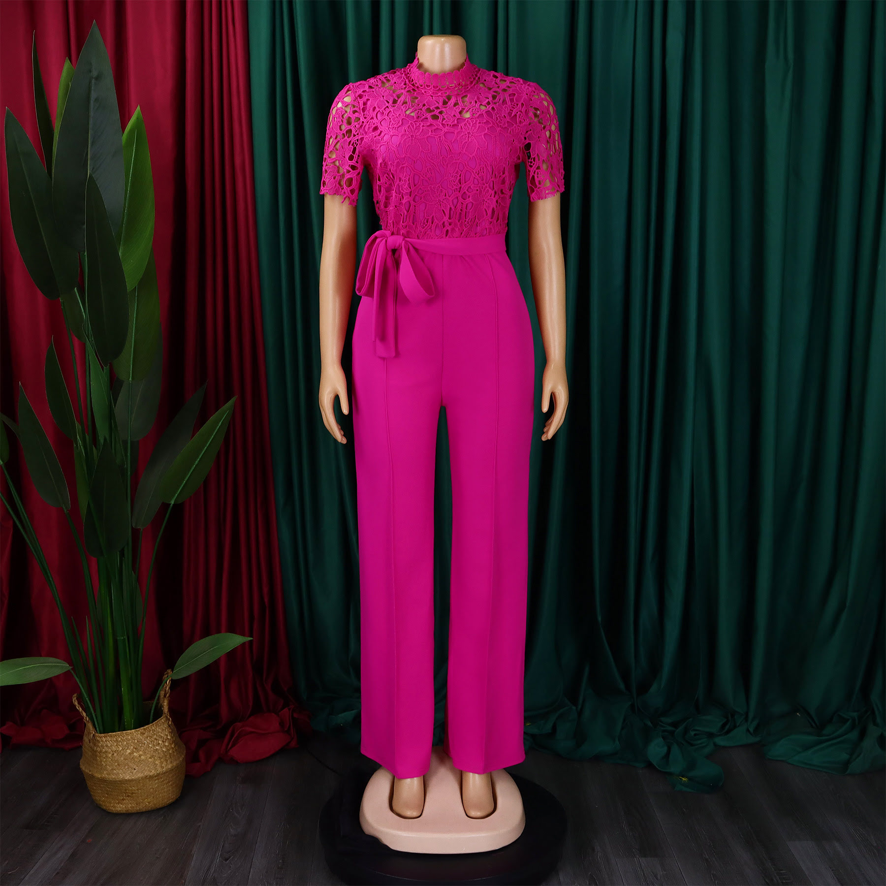 D509 Women's Vintage Short Sleeve Wide Leg Jumpsuit for Women