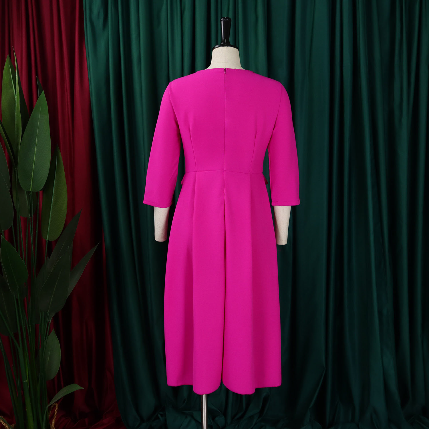 D529 Women's Clothing Elegant Temperament Solid Color Pleated Dress Plus Size