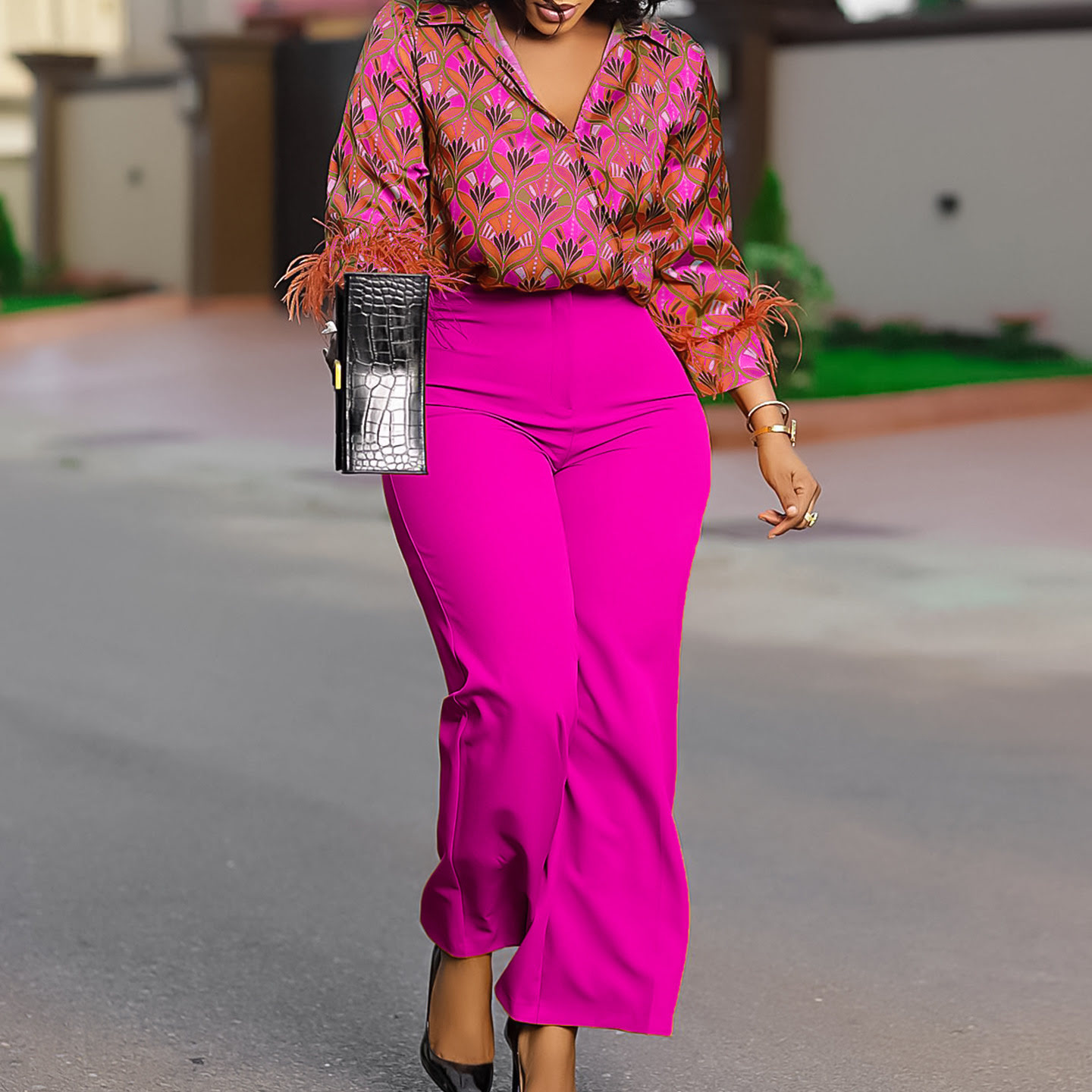 D541 Fashionable shirt and wide-leg pants set